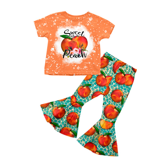 (Pre-order)GSPO1264 Sweet as a Peach Print Girls Clothes Set