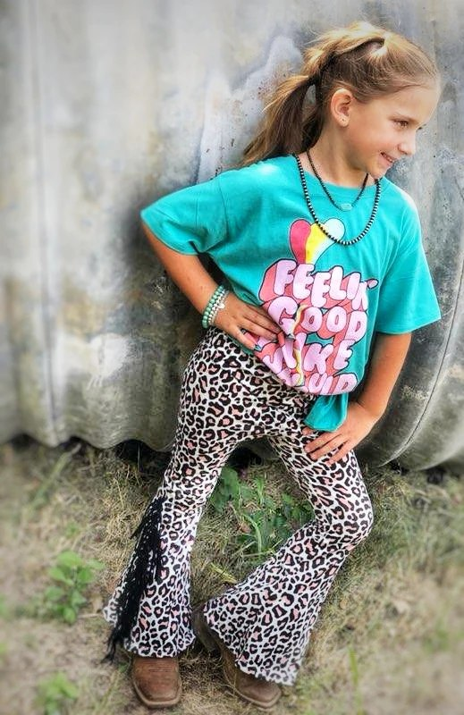 (Pre-order)GSPO1268 Feeling Good Like Should Top Fringes Bell Bottoms Girls Clothes Set