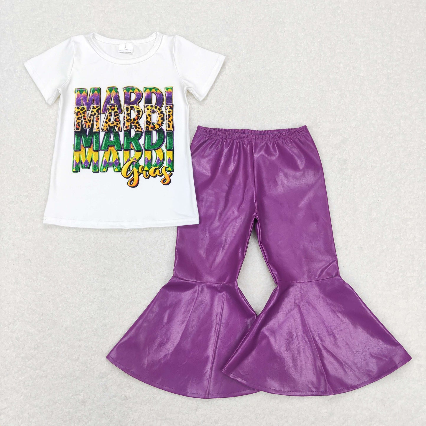 GSPO1281 Purple Leather Bell Pants Girls Mardi Gras Clothes Set