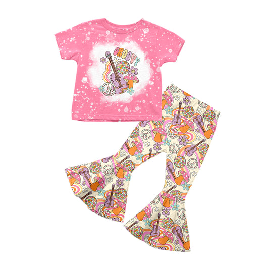 (Custom Design Preorder MOQ 5)Disco Groovy Guitar Print Girls Western Clothes Set