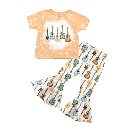 (Pre-order)GSPO1304 Guitar Print Girls Bell Pants Clothes Set