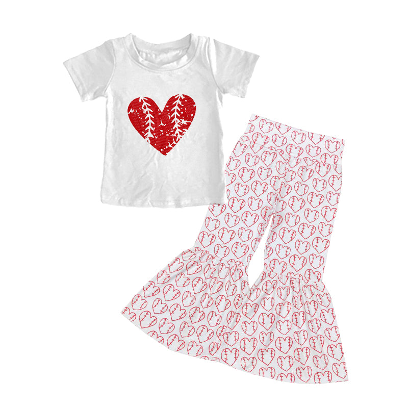 (Pre-order)GSPO1310 Heart Baseball Print Girls Clothes Set