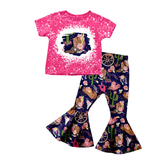 (Pre-order)GSPO1320 Cactus Boots Flowers Print Girls Clothes Set