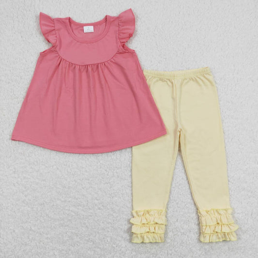 GSPO1323 Watermelon Flutter Sleeve Top Icing Ruffles Legging Pants Girls Clothes Set