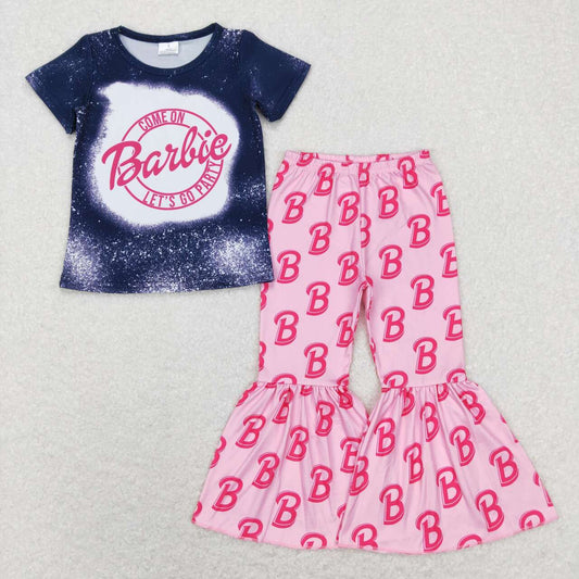 GSPO1352 Come On Let's Go Party Pink BA Navy Top Hot Pink Bell Pants Girls Clothes Set