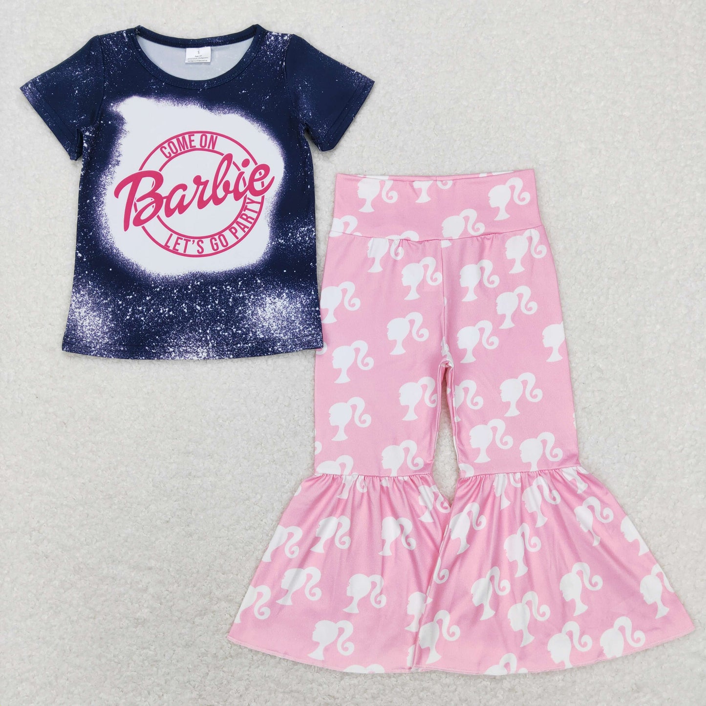 GSPO1353 Come On Let's Go Party Pink BA Navy Top Pink Bell Pants Girls Clothes Set