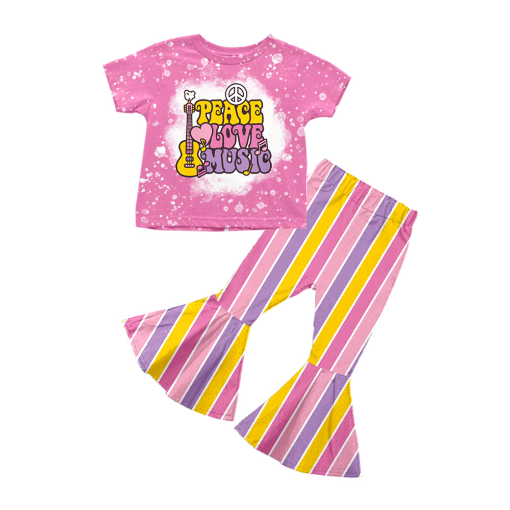 (Pre-order)GSPO1367 Peace Love Music Print Girls Clothes Set
