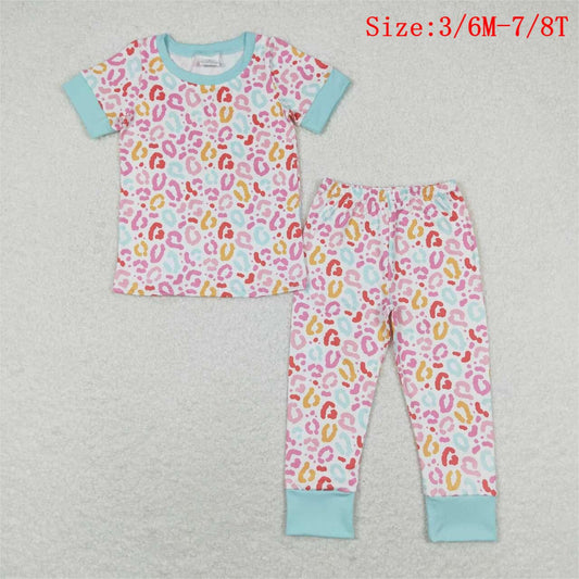 GSPO1386 Pink Leopard Print Girls Pajamas Clothes Set