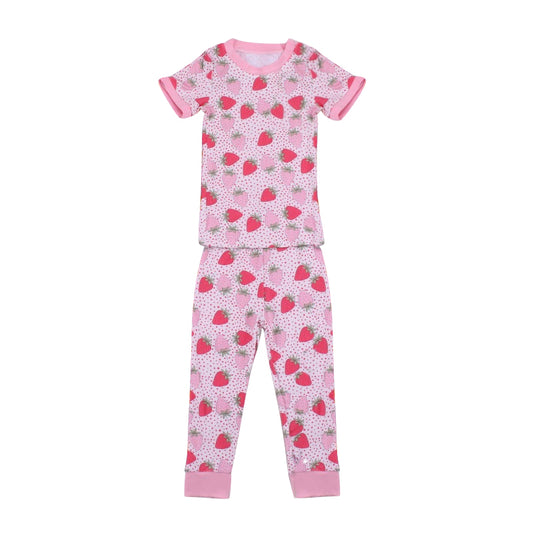 (Pre-order)GSPO1387 Strawberry Print Girls Pajamas Clothes Set