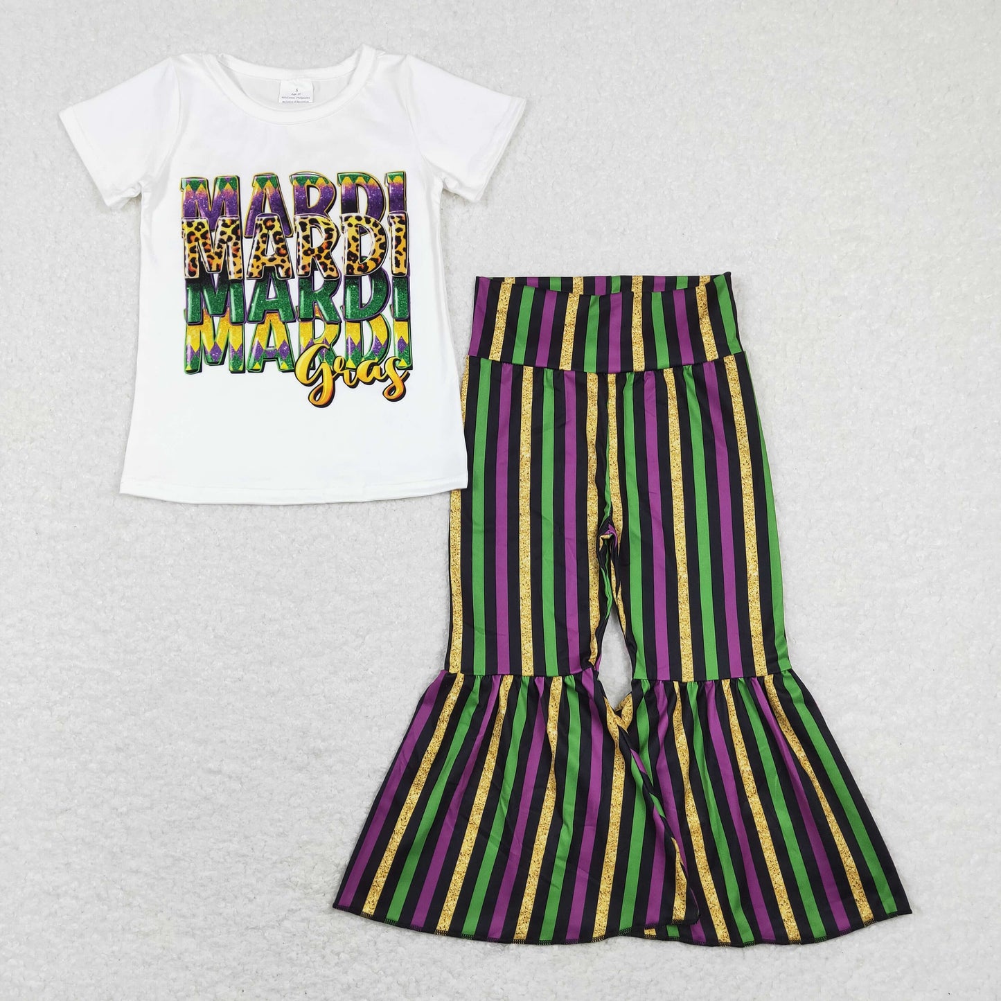 GSPO1394 Mardi Gras Top Stripes Bell Pants Girls Clothes Set