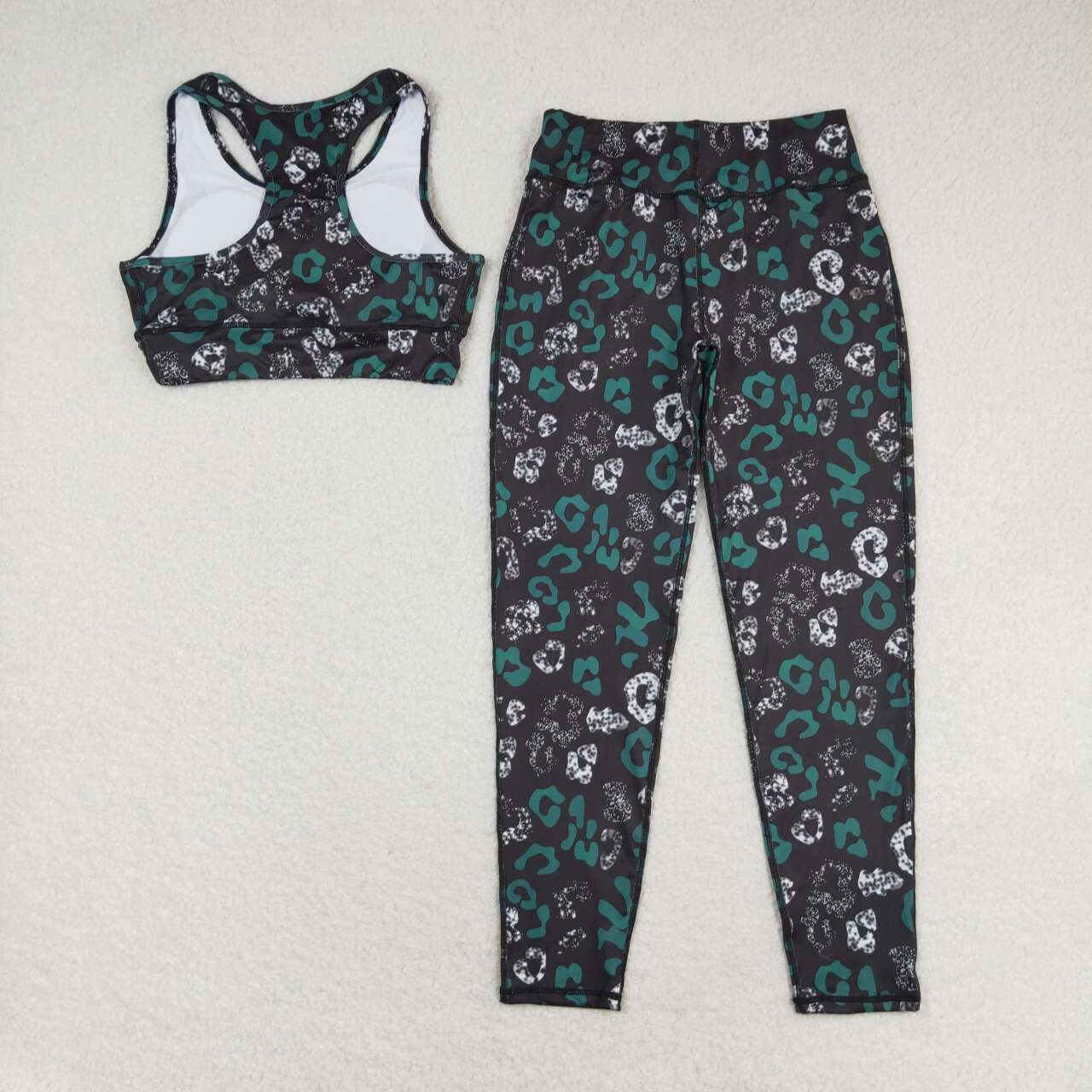 GSPO1462 Adult Black Leopard Print Woman Yoga Clothes Set