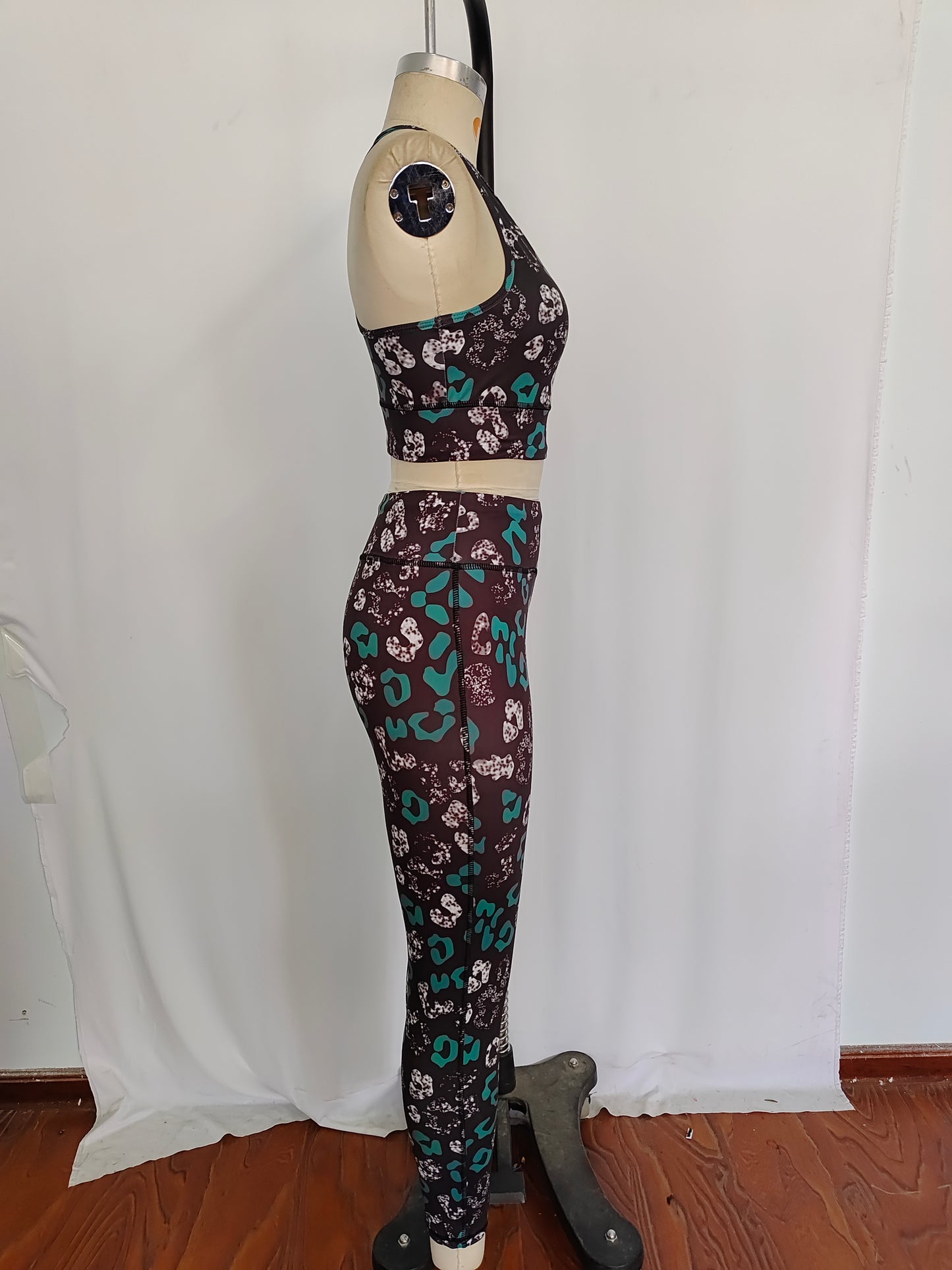 GSPO1462 Adult Black Leopard Print Woman Yoga Clothes Set