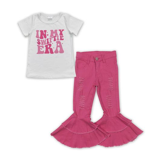 GSPO1469 In My Swiftie ERA Singer Top Hot Pink Denim Bell Pants Girls Clothes Sets