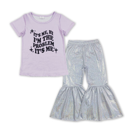 GSPO1477 It's Me Singer Swiftie Top Silver Disco Bell Pants Girls Clothes Set