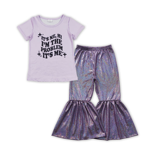 GSPO1478 It's Me Singer Swiftie Top Purple Disco Bell Pants Girls Clothes Set