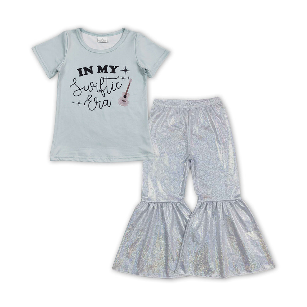GSPO1480 Singer Swiftie Top Silver Disco Bell Pants Girls Clothes Set