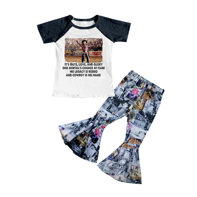 (Pre-order)GSPO1549 Country Singer Grey Print Girls Bell Pants Clothes Set