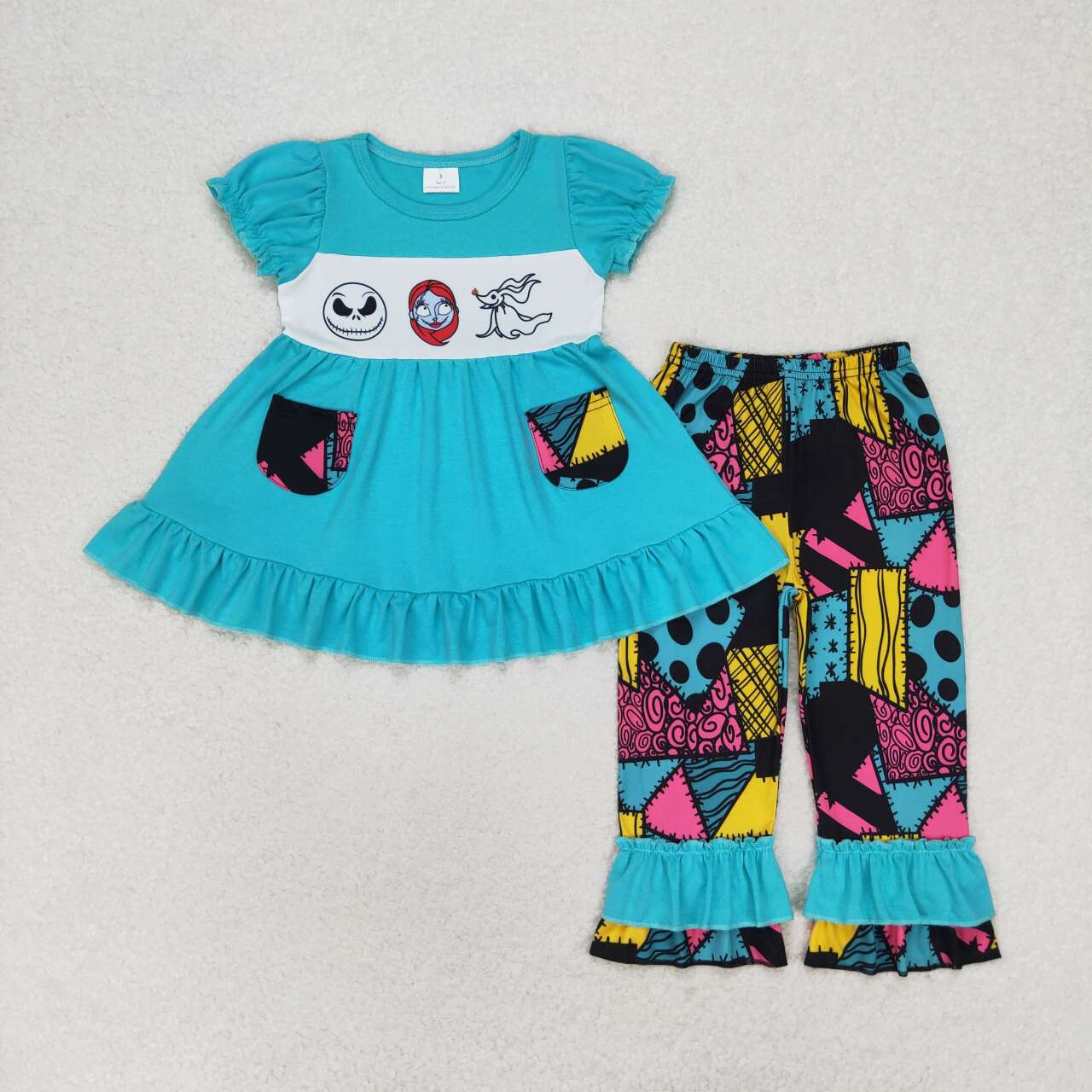 GSPO1579 Cartoon Figure Tunic Top Ruffle Pants Girls Halloween Clothes Set