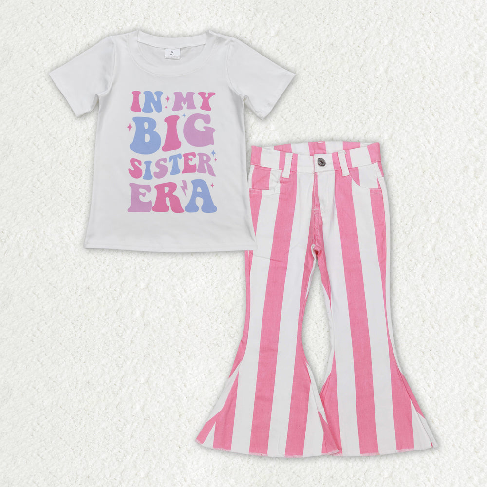 In My Little/Big Sister ERA Top Pink Stripes Denim Bell Jeans Girls Clothes Set