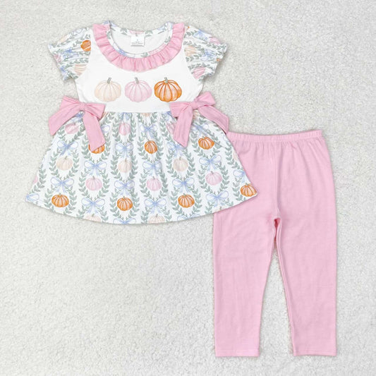 GSPO1601 Pumpkin Tunic Top Pink Legging Pants Girls Fall Clothes Set