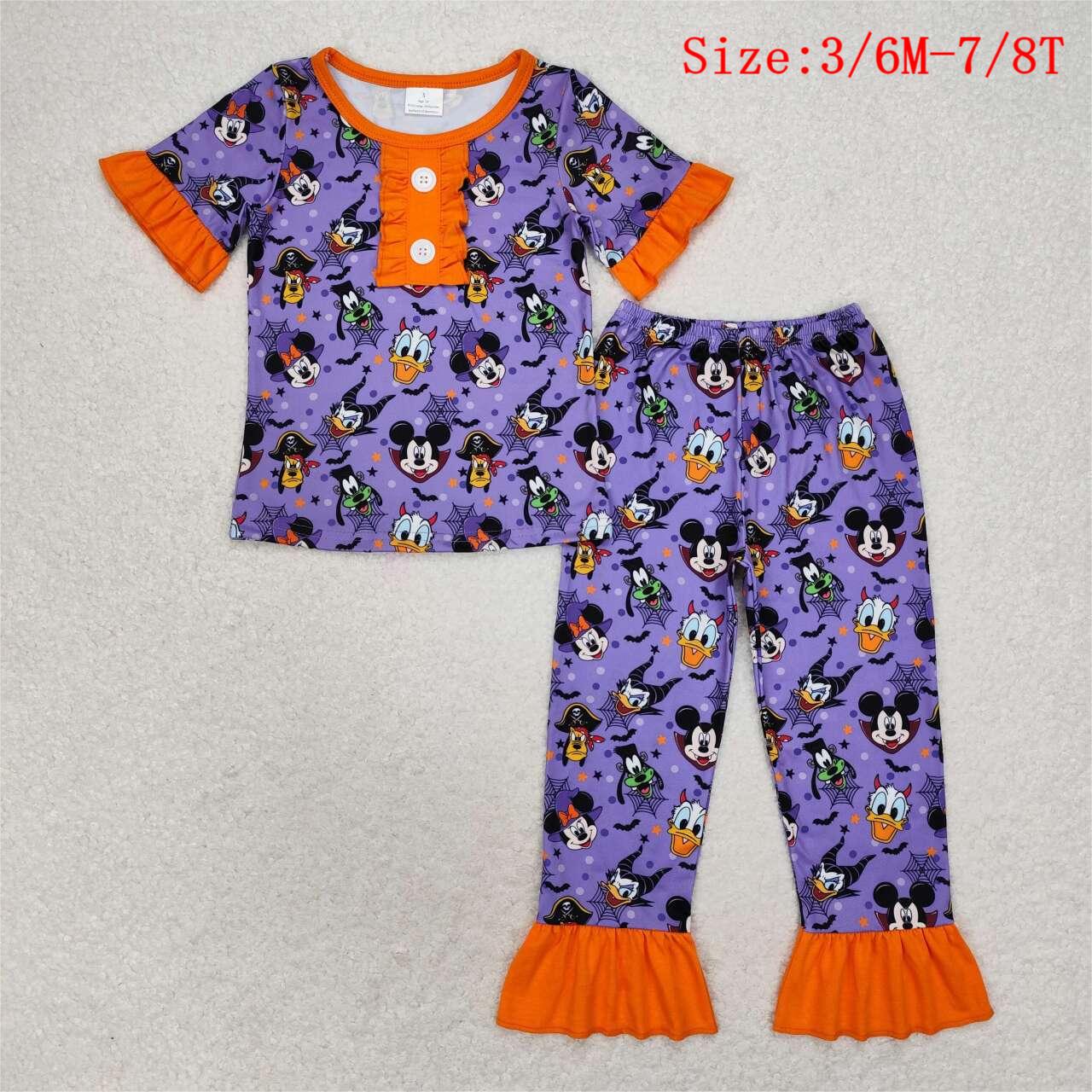 GSPO1608 Cartoon Mouse Purple Print Girls Halloween Pajamas Clothes Set