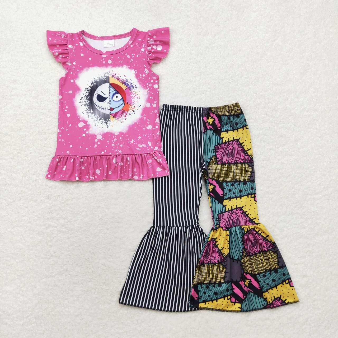 GSPO1628 Nightmare Print Bell Pants Girls Halloween Clothes Set