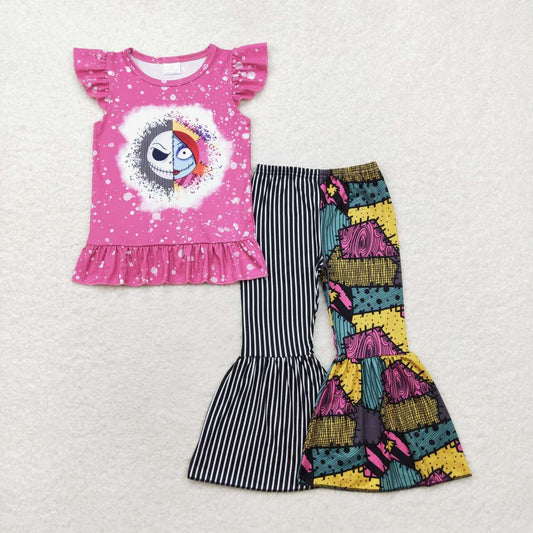 GSPO1628 Nightmare Print Bell Pants Girls Halloween Clothes Set