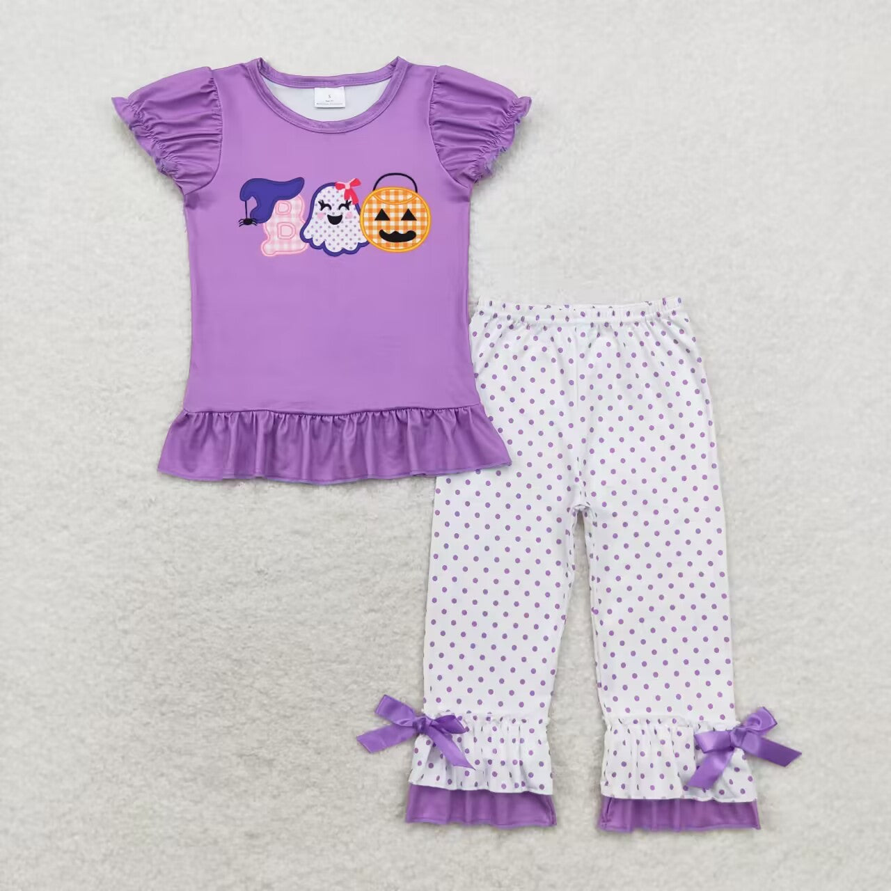 GSPO1647 BOO Ghost Pumpkin Top Dots Pants Girls Halloween Clothes Set