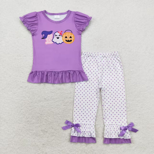 GSPO1647 BOO Ghost Pumpkin Top Dots Pants Girls Halloween Clothes Set