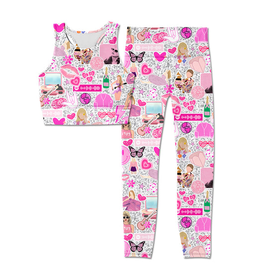 (Pre-order)GSPO1660 Adult Singer Swiftie Pink Print Woman Yoga Clothes Set