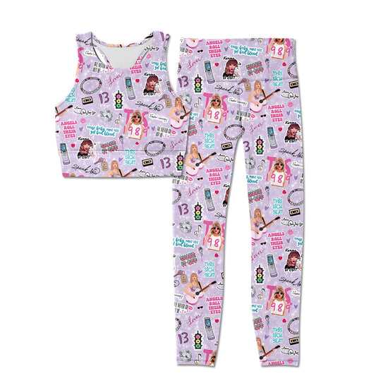 (Pre-order)GSPO1661 Adult Singer Swiftie Purple Print Woman Yoga Clothes Set