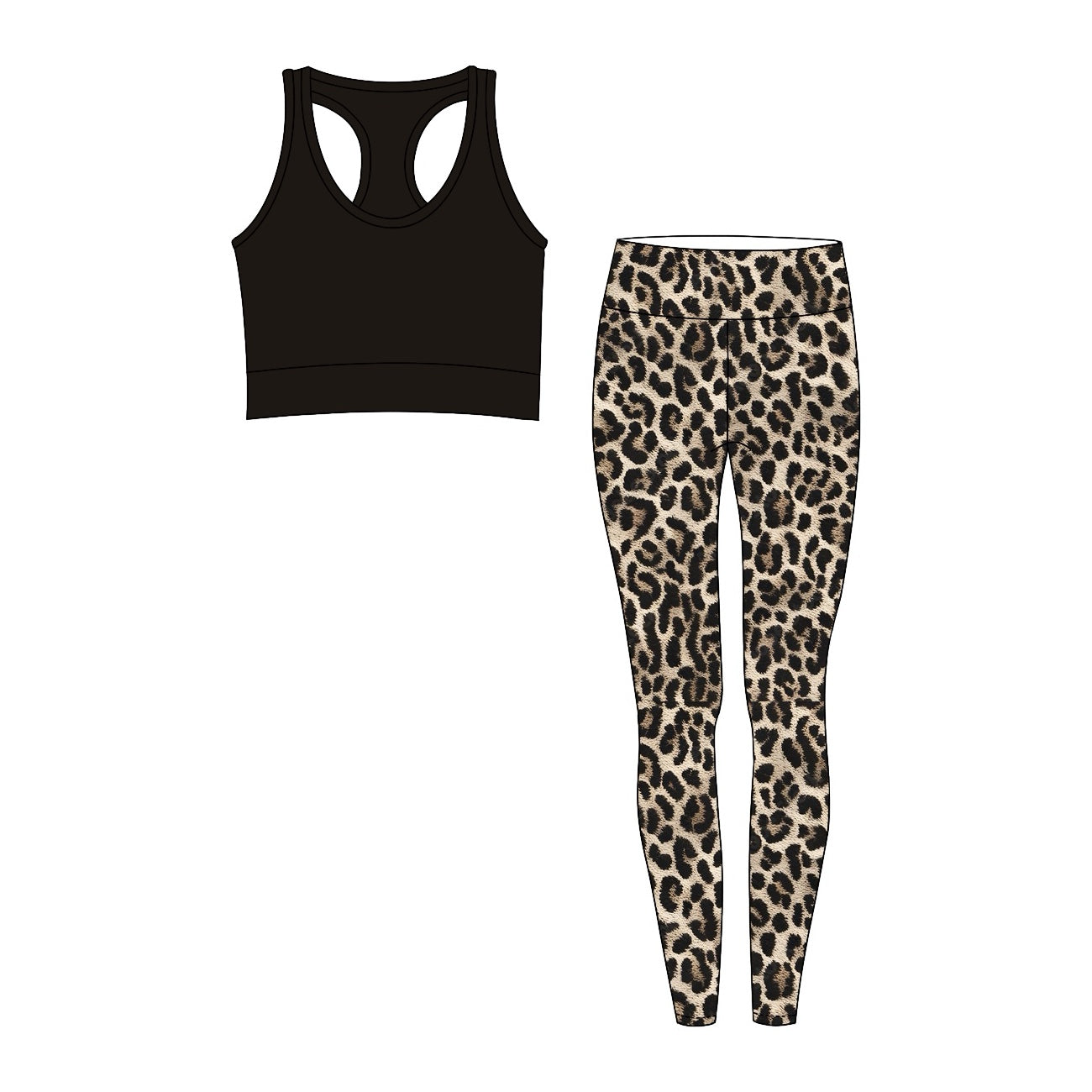 (Pre-order)GSPO1663 Adult Leopard Black Print Woman Yoga Clothes Set