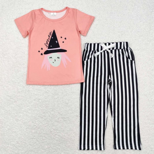 GSPO1673 Spooky Witch Top Stripes Pants Girls Halloween Clothes Set