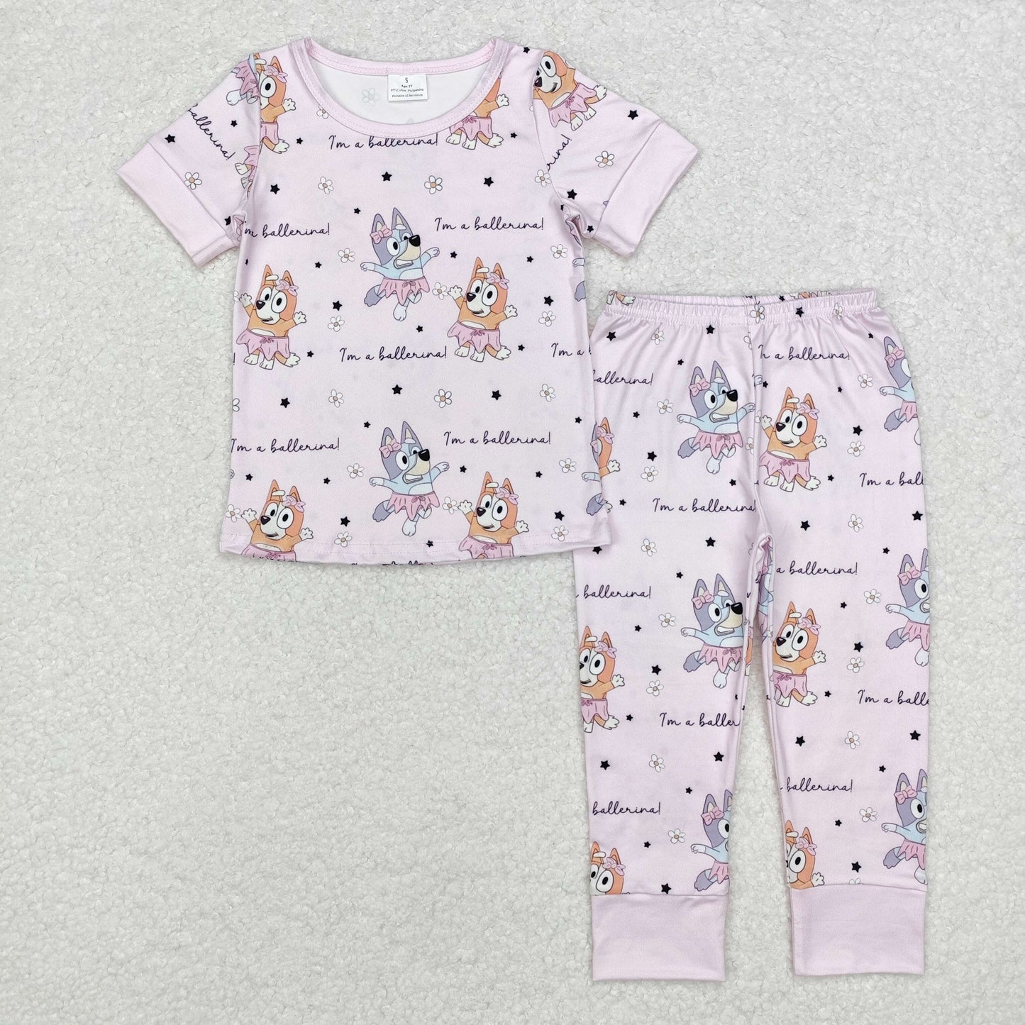 GSPO1697 Cartoon Dog Pink Print Girls Fall Pajamas Clothes Set