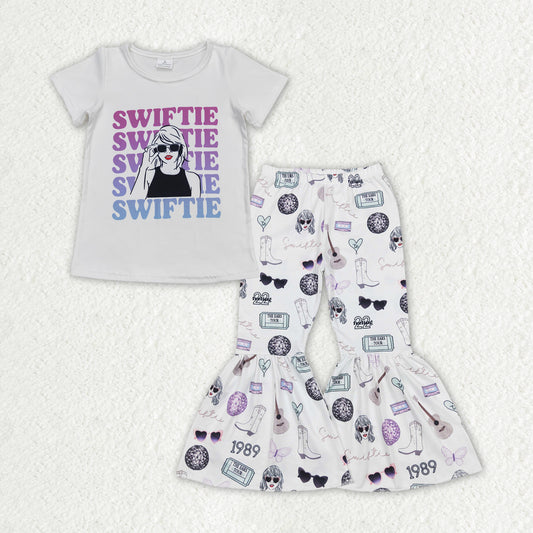 GSPO1706 Singer Swiftie Print Bell Pants Girls Clothes Set