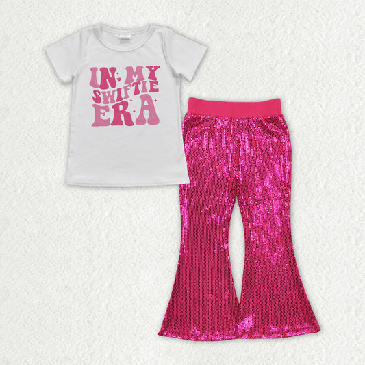 GSPO1708 Singer Swiftie In My ERA Top Hotpink Sequin Bell Pants Girls Clothes Sets