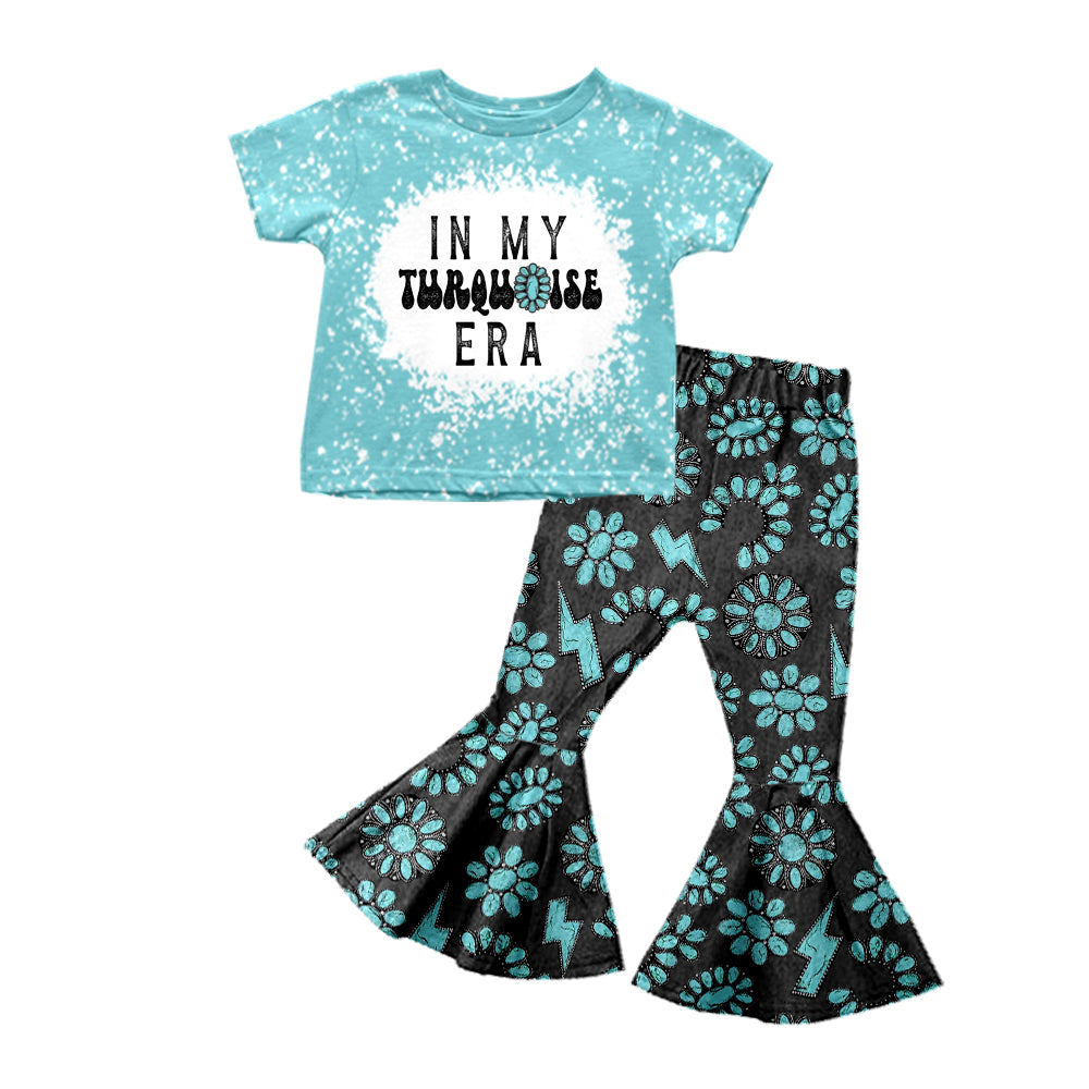 (Pre-order)GSPO1710 In My Turquoise ERA Print Bell Pants Girls Clothes Set