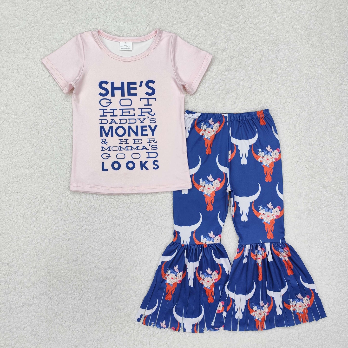 7 Colors Cow Skull Western Print Bell Pants Girls Clothes Set