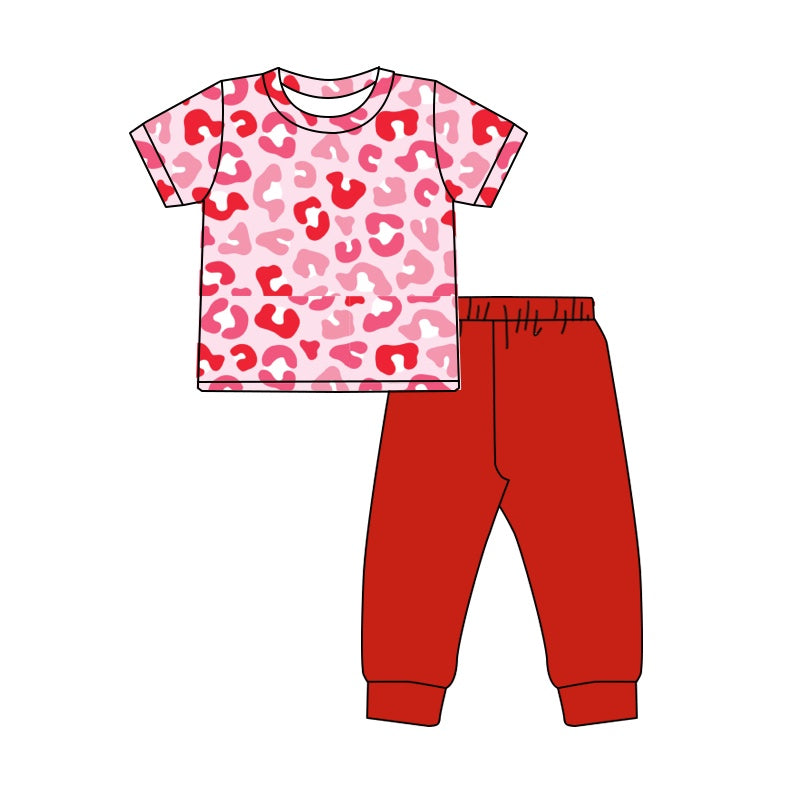 (Pre-order)GSPO1745 Red Leopard Print Girls Pajamas Clothes Set