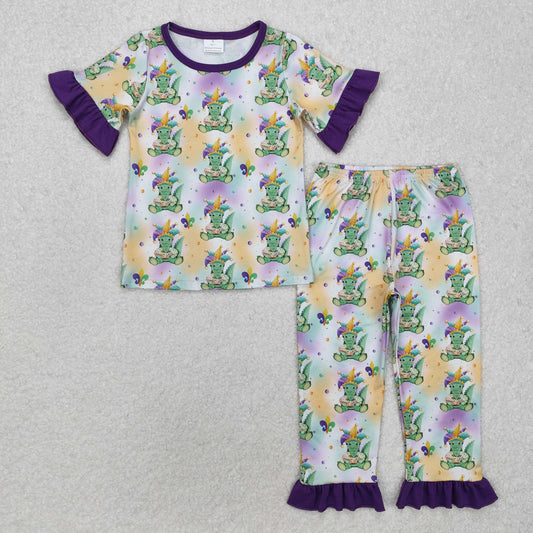 GSPO1766 Crocodile Tie-dye Print Girls Mardi Gras Pajamas Clothes Set