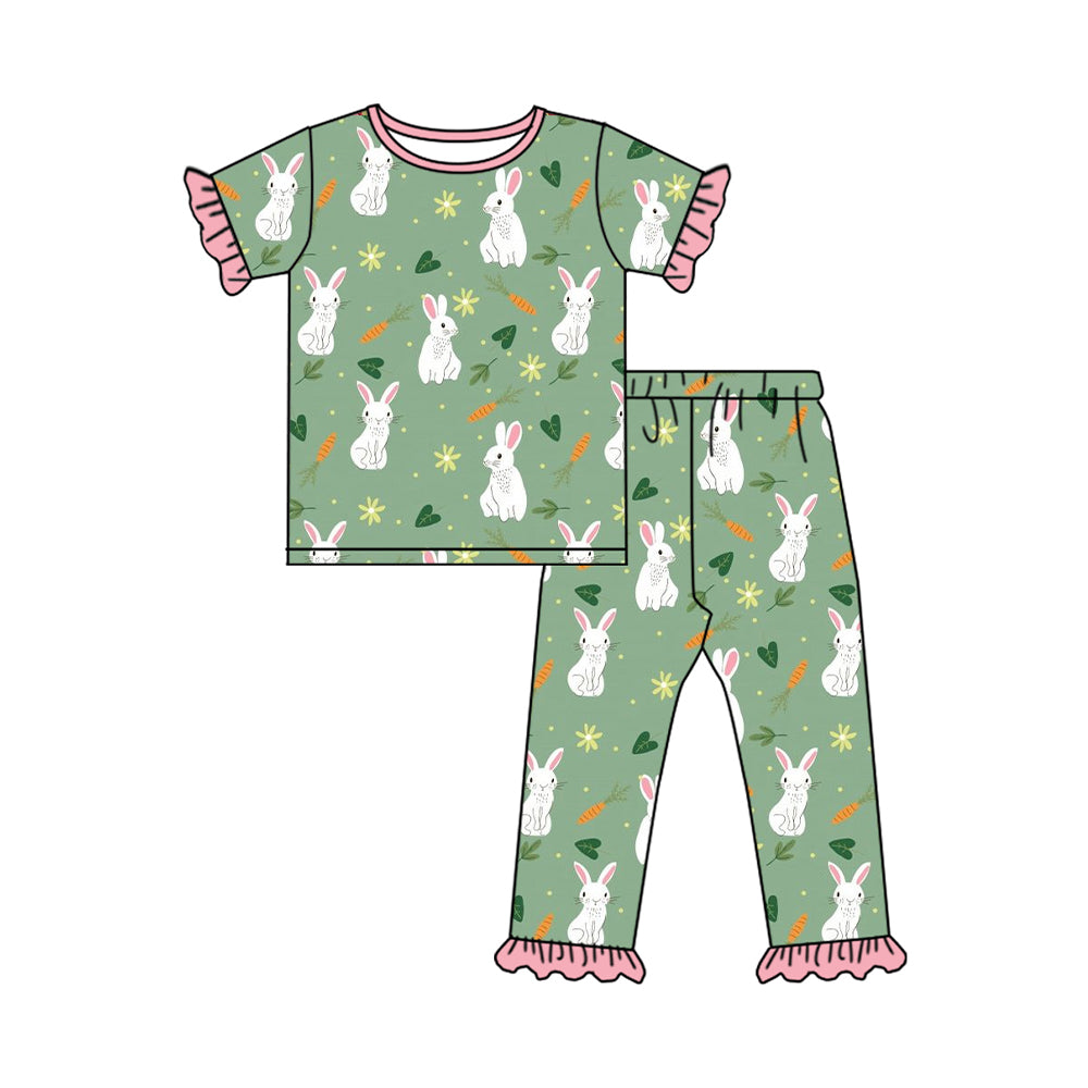 (Pre-order)GSPO1767 Bunny Carrot Print Girls Pajamas Clothes Set