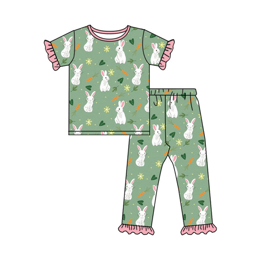 (Pre-order)GSPO1767 Bunny Carrot Print Girls Pajamas Clothes Set