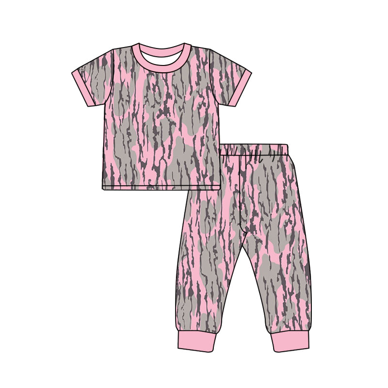 (Pre-order)GSPO1815 Pink Camo Print Girls Pajamas Clothes Set