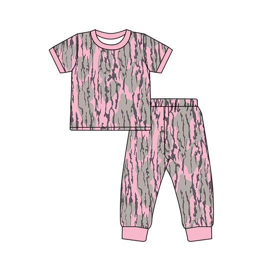 (Pre-order)GSPO1815 Pink Camo Print Girls Pajamas Clothes Set