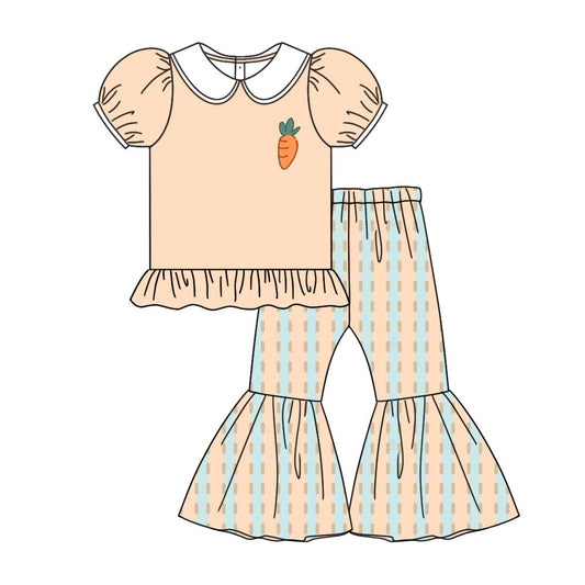 (Pre-order)GSPO1822 Carrot Top Plaid Pants Girls Easter Clothes Set