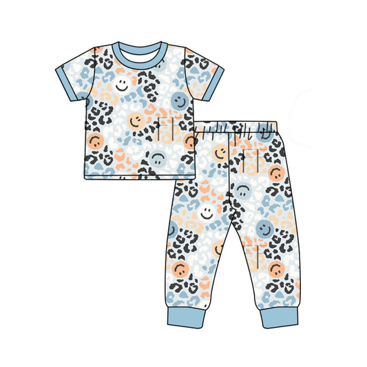 (Pre-order)GSPO1824 Smiling Face Leopard Print Girls Pajamas Clothes Set