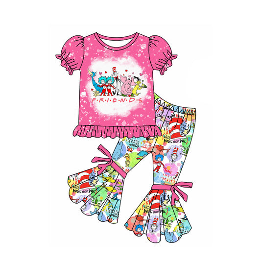 (Pre-order)GSPO1864 Dr.Reading Pink Print Bell Pants Girls Clothes Set