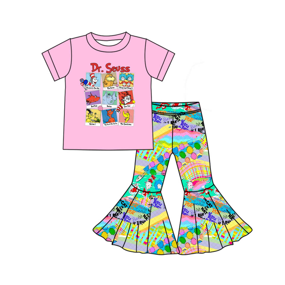 (Pre-order)GSPO1866 Dr.Reading Pink Print Bell Pants Girls Clothes Set