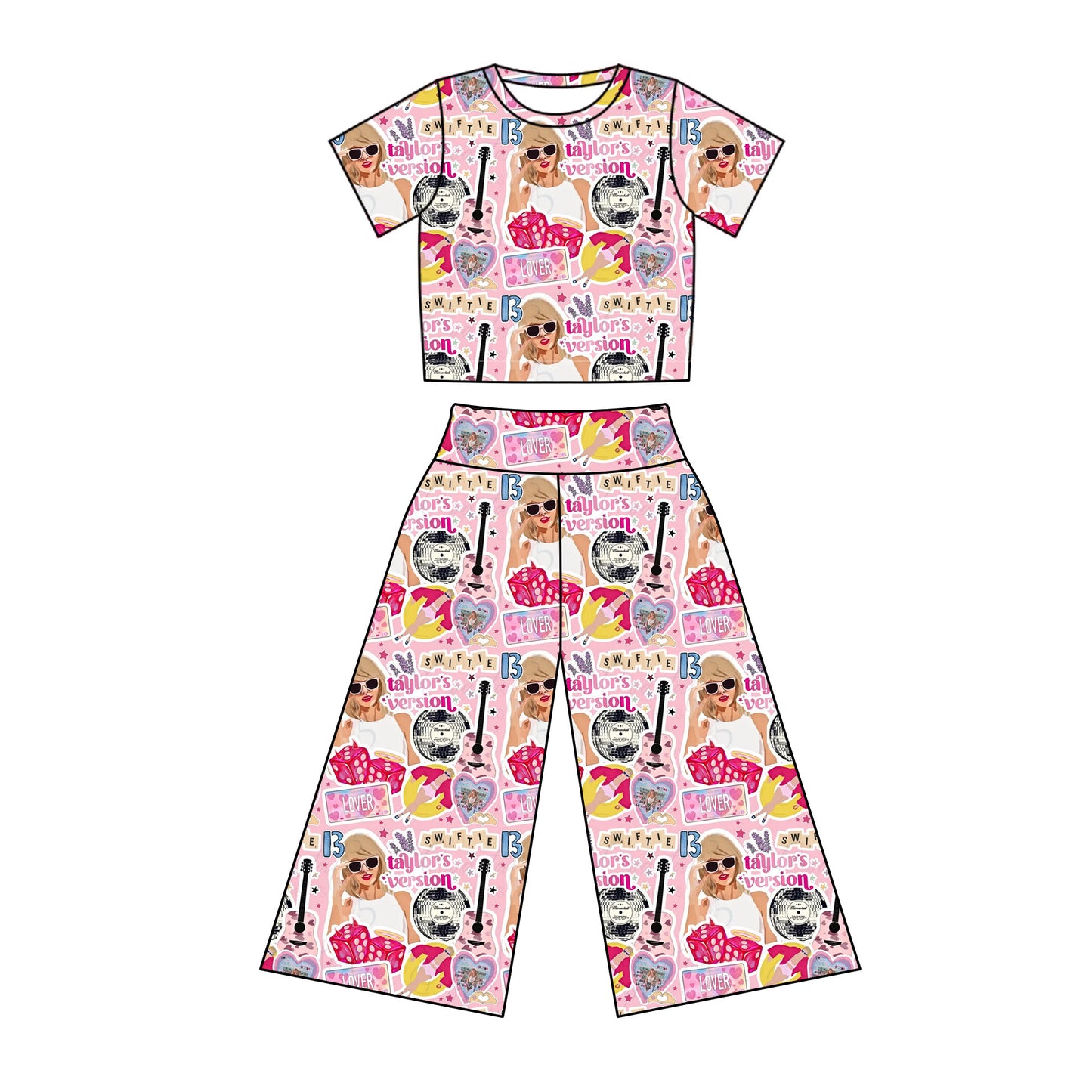 (Pre-order)GSPO1882 Singer Swiftie Print Pants Girls Clothes Set