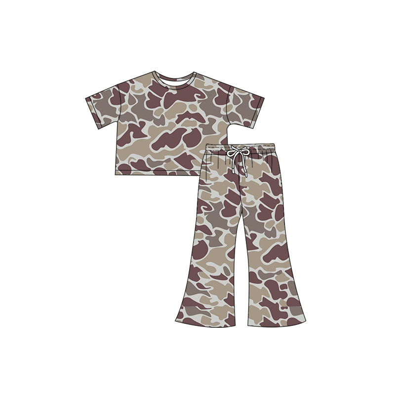 (Pre-order)GSPO1888 Khaki Camo Print Pants Girls Clothes Set